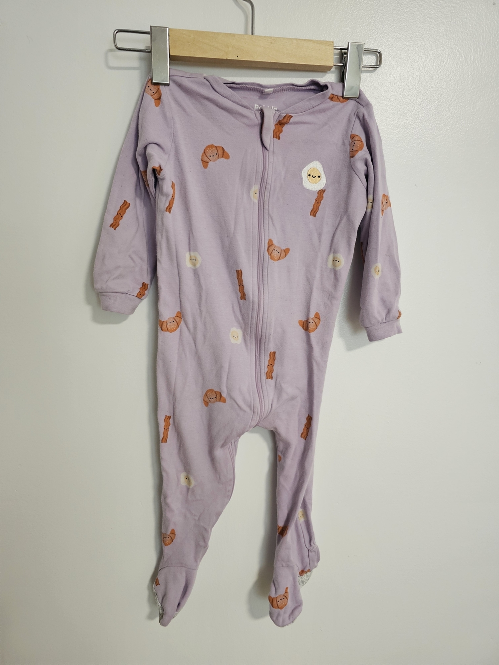 🧸4/20 Pekkle Lilac Baby One-Piece Footed Pajamas Breakfast Print Size 18M